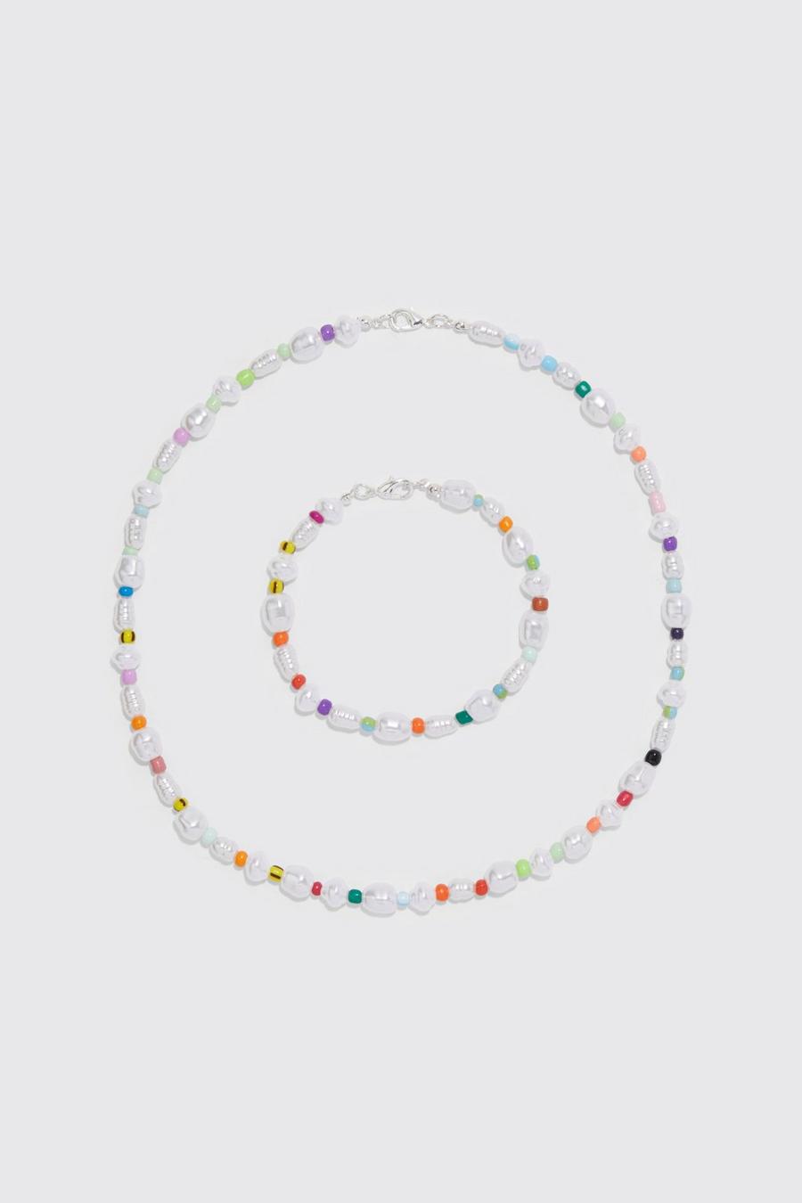 Pearl Multi Colour Necklace And Bracelet Set