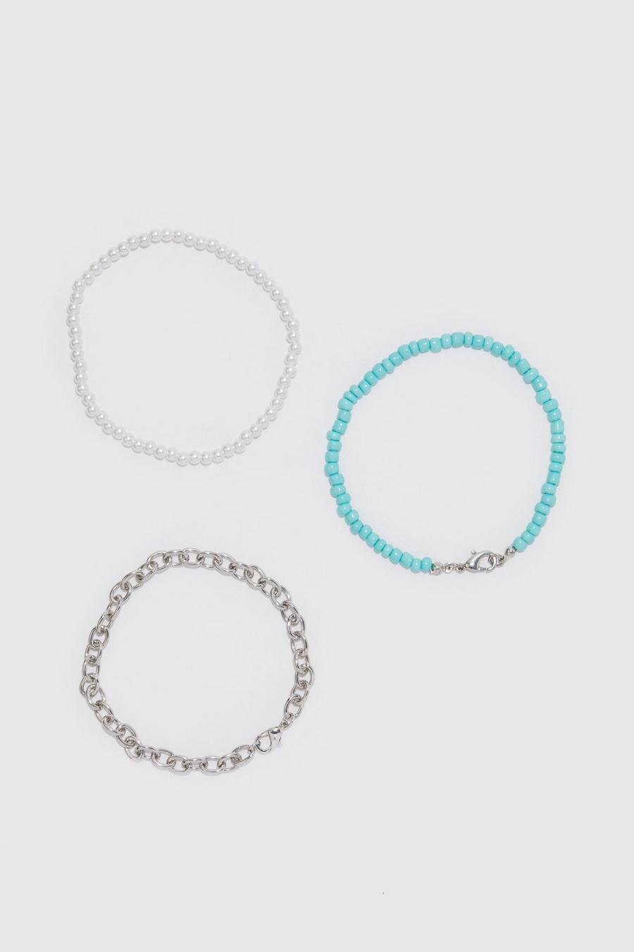 Silver argent Chain And Bead Multipack Bracelets