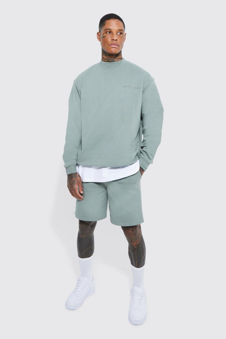 Kurzer Oversize Sweatshirt-Trainingsanzug, Dusty green grün
