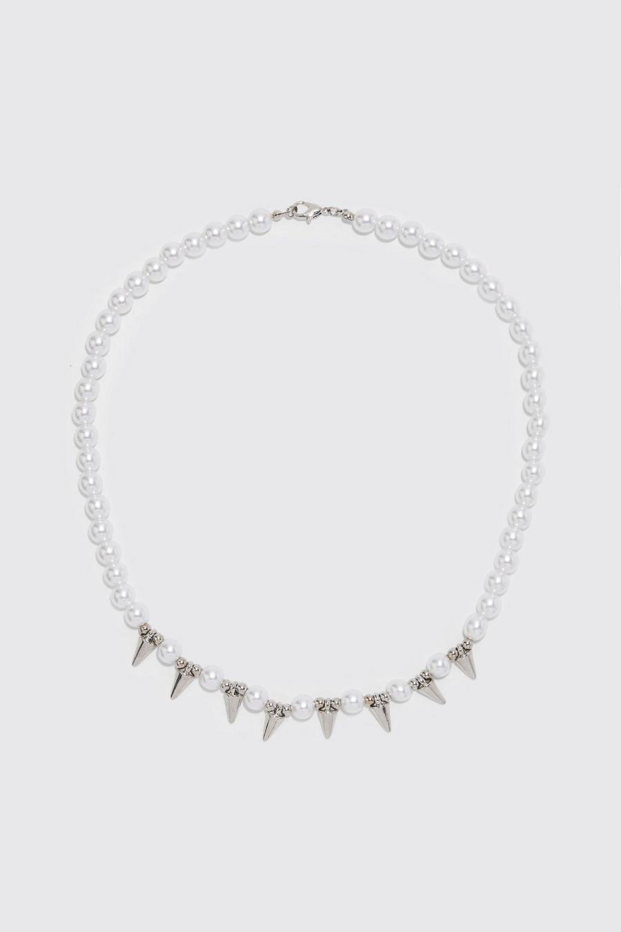 White Pearl Spike Necklace image number 1