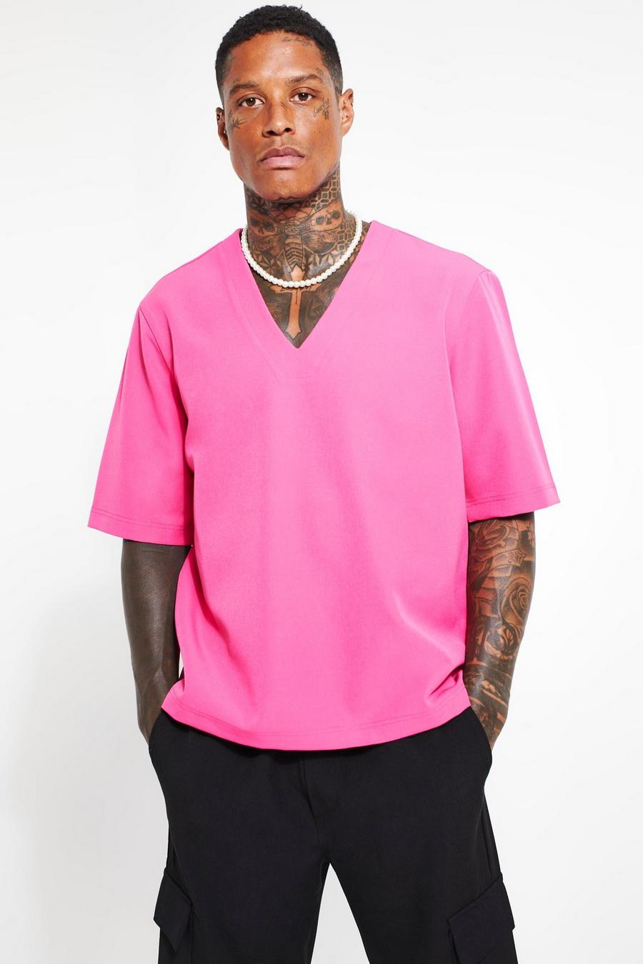 Kurzärmlig kragenloses Hemd, Pink