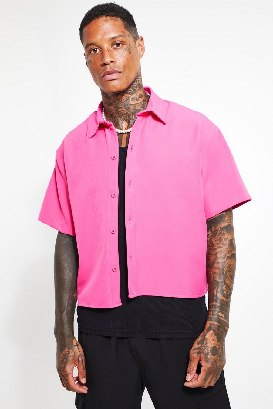 Pink Short Sleeve Boxy Crop Shirt image number 1