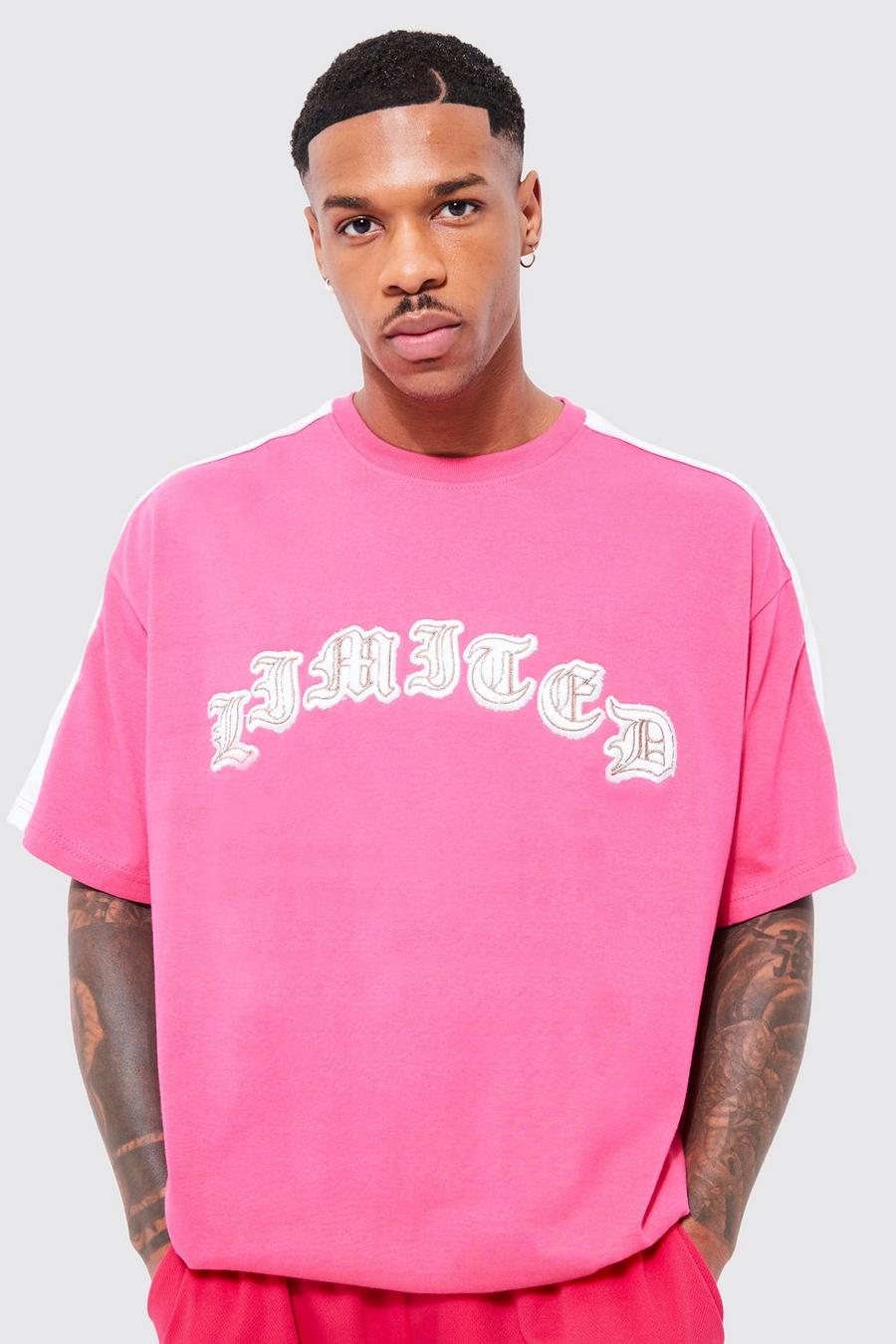 Camiseta oversize de felpa con apliques, Pink image number 1