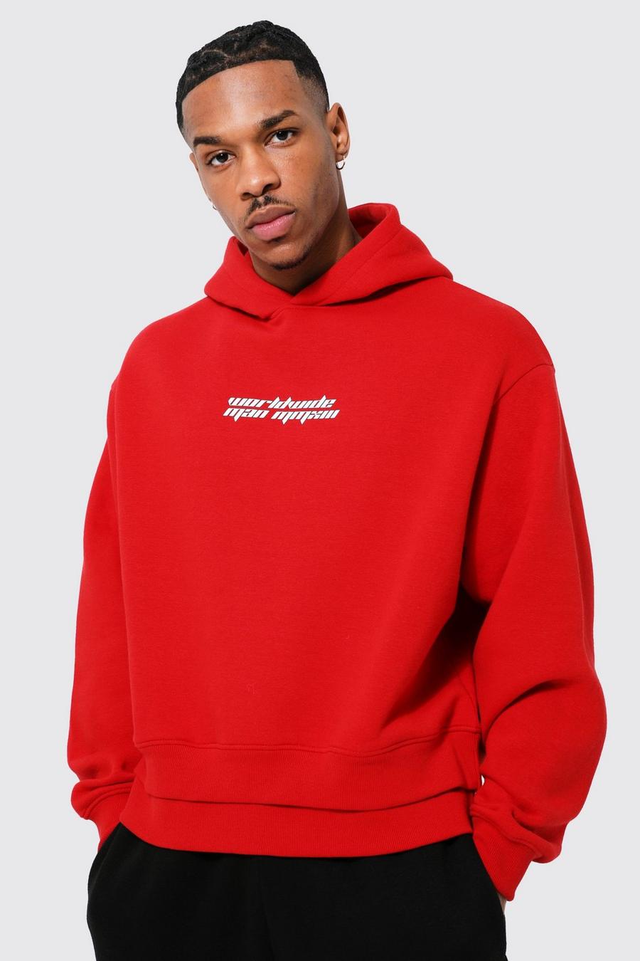 Red Boxy Graphic Double Rib Hem Hoodie image number 1