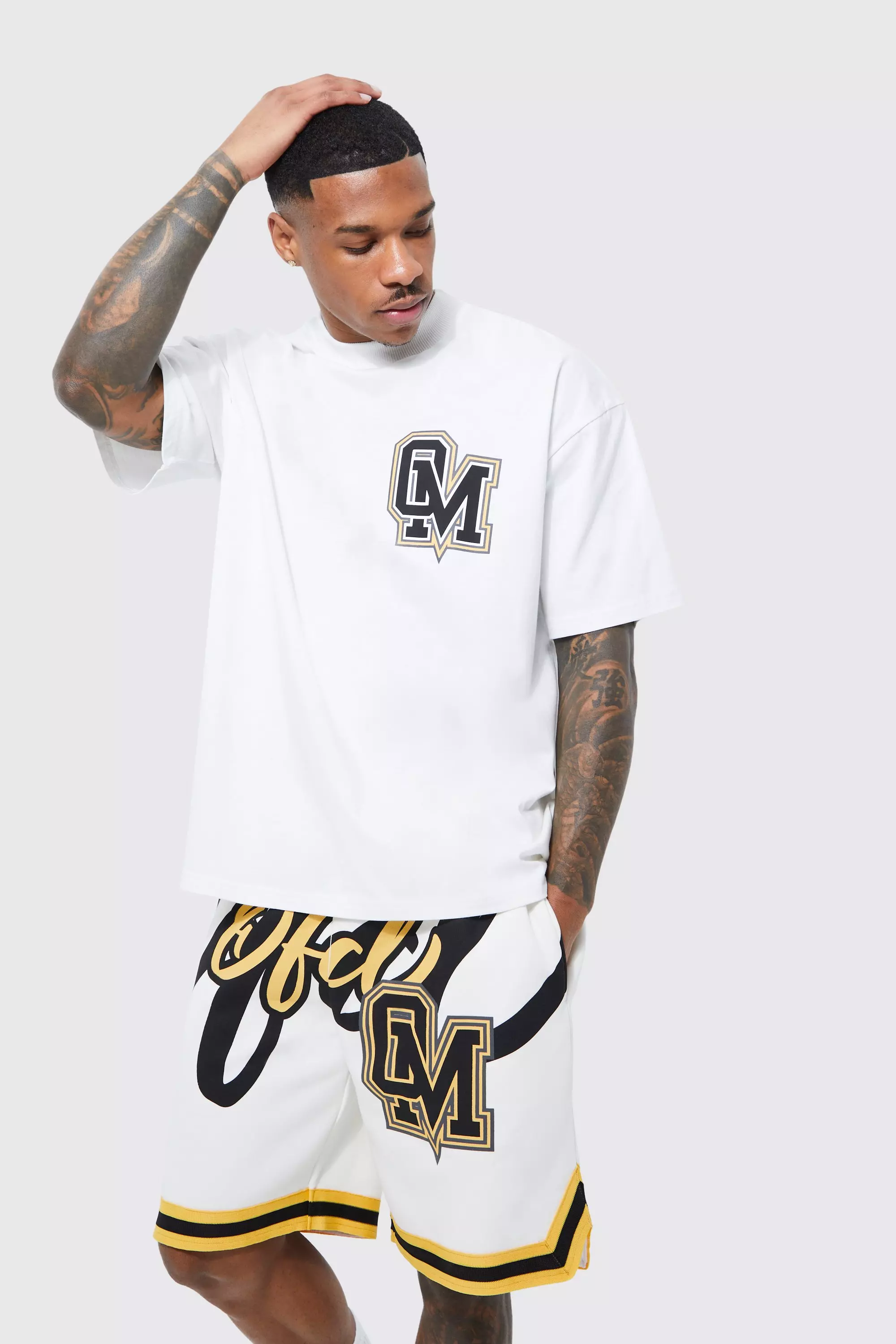 White Oversized Ofcl Basketball T-shirt And Short Set alternative image