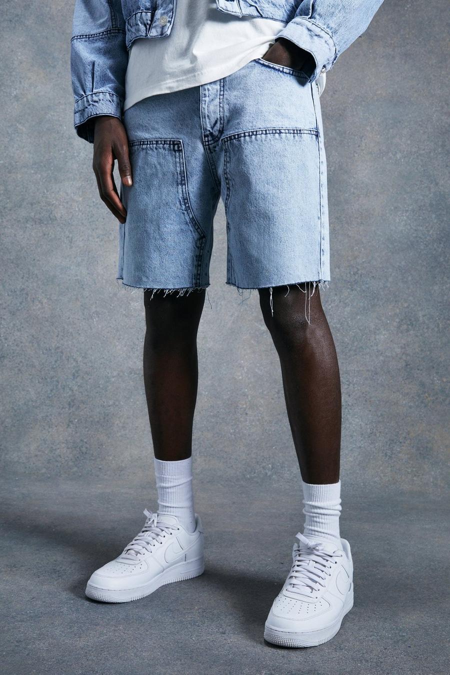 Ice blue Relaxed Fit Worker Panel Denim Shorts image number 1