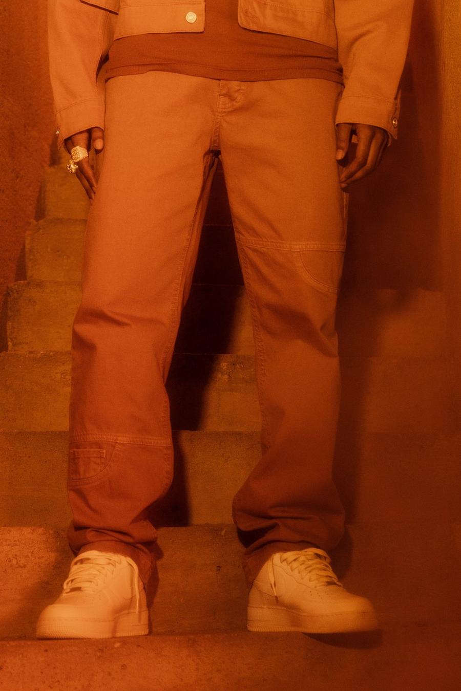 Tan brun Överfärgade loose fit jeans med paneler