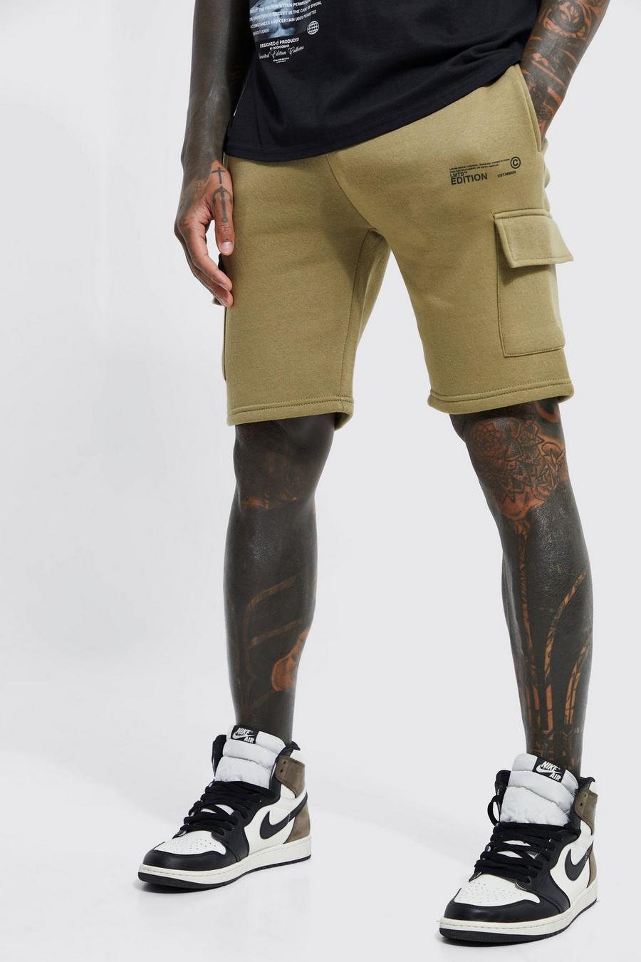 Olive green Limited Slim Mid Length Cargo Jersey Short