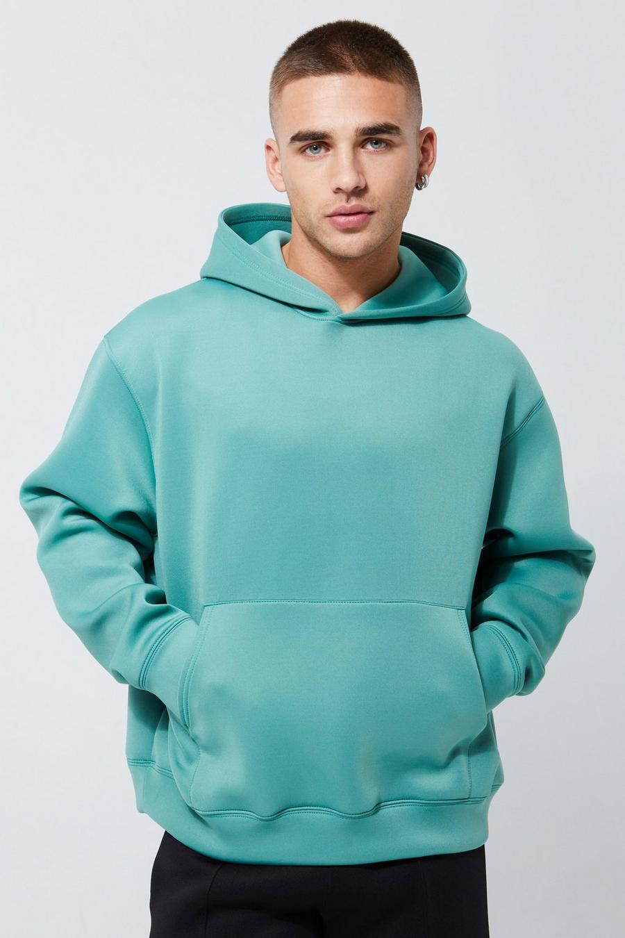 Green Oversized Boxy Bonded Scuba Hoodie image number 1