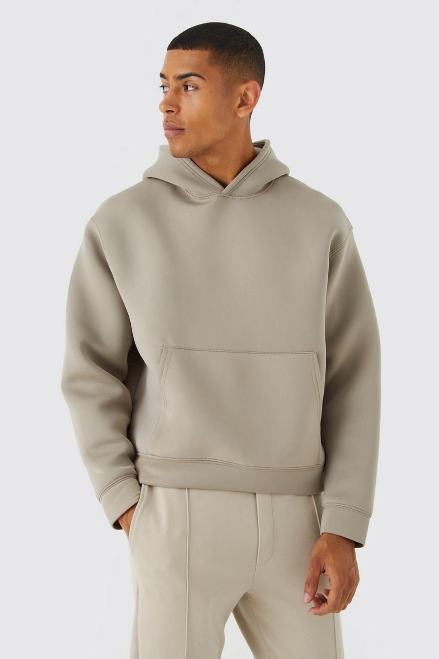 Taupe Oversized Boxy Bonded Scuba Hoodie image number 1