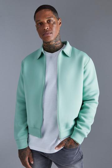 Sage Green Bonded Scuba Boxy Harrington Jacket