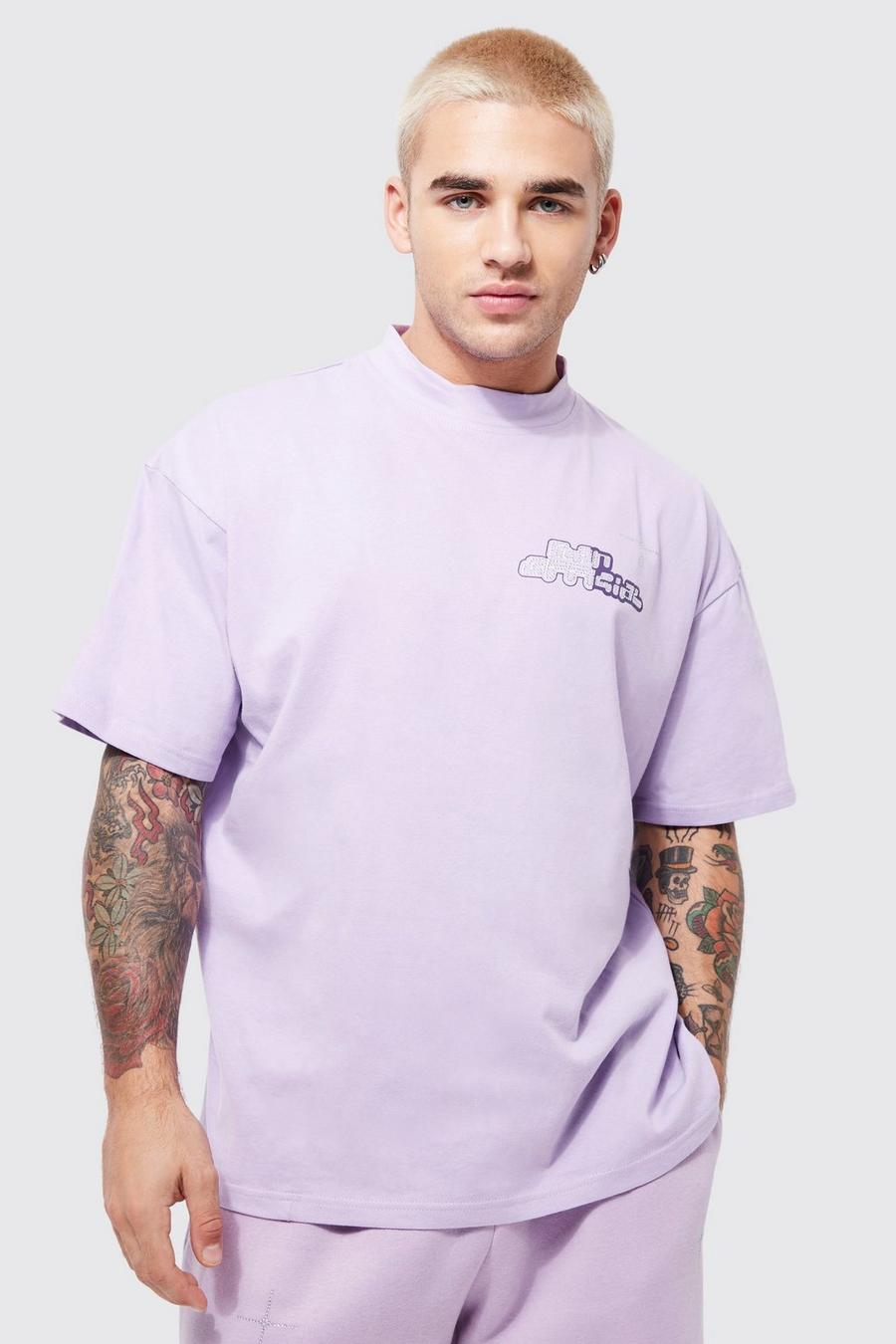 Lilac purple Oversized Seam Detail Graphic T-shirt