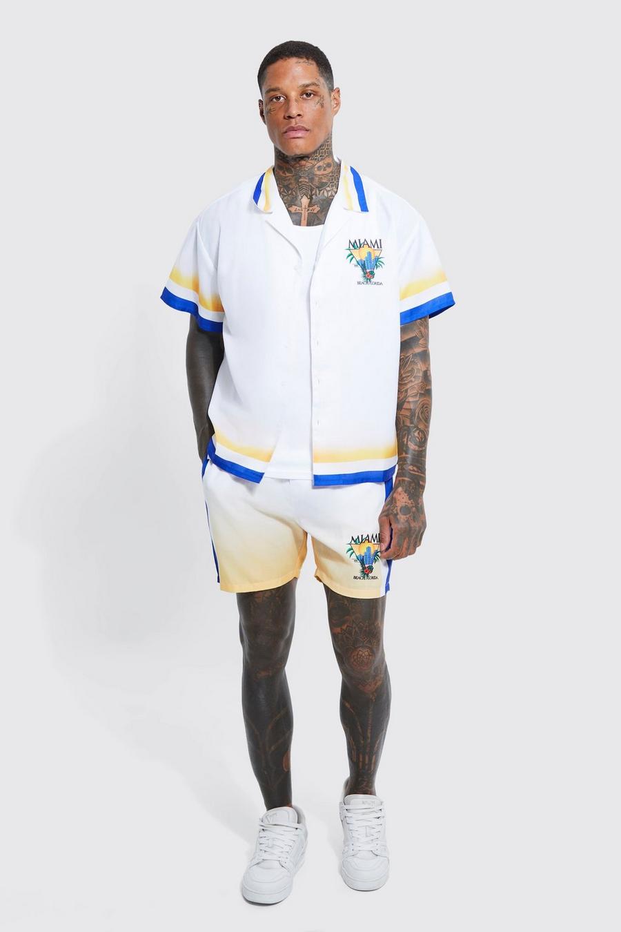 White Boxy Miami Overhemd En Shorts Set image number 1