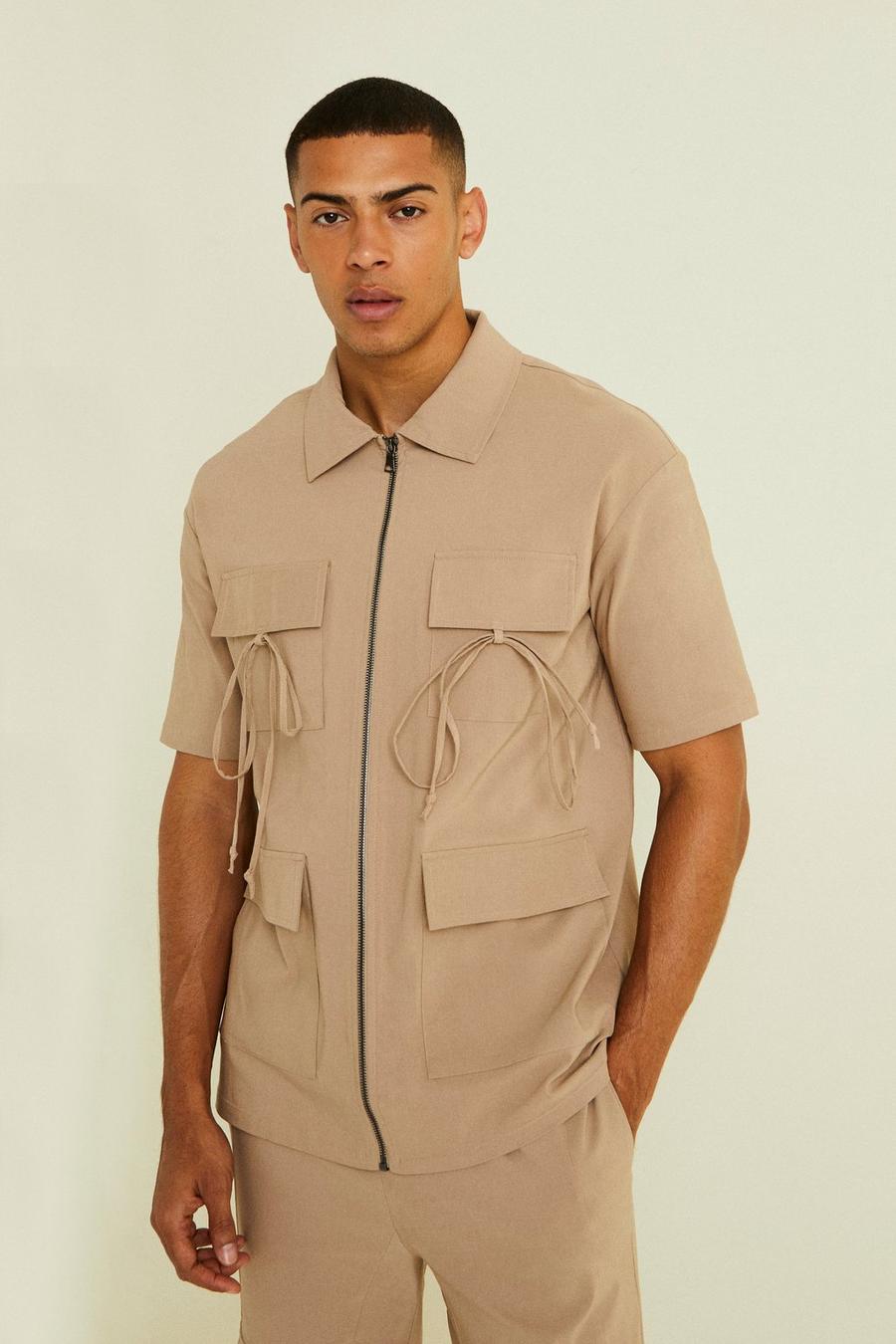 Chemise cargo à manches courtes, Taupe