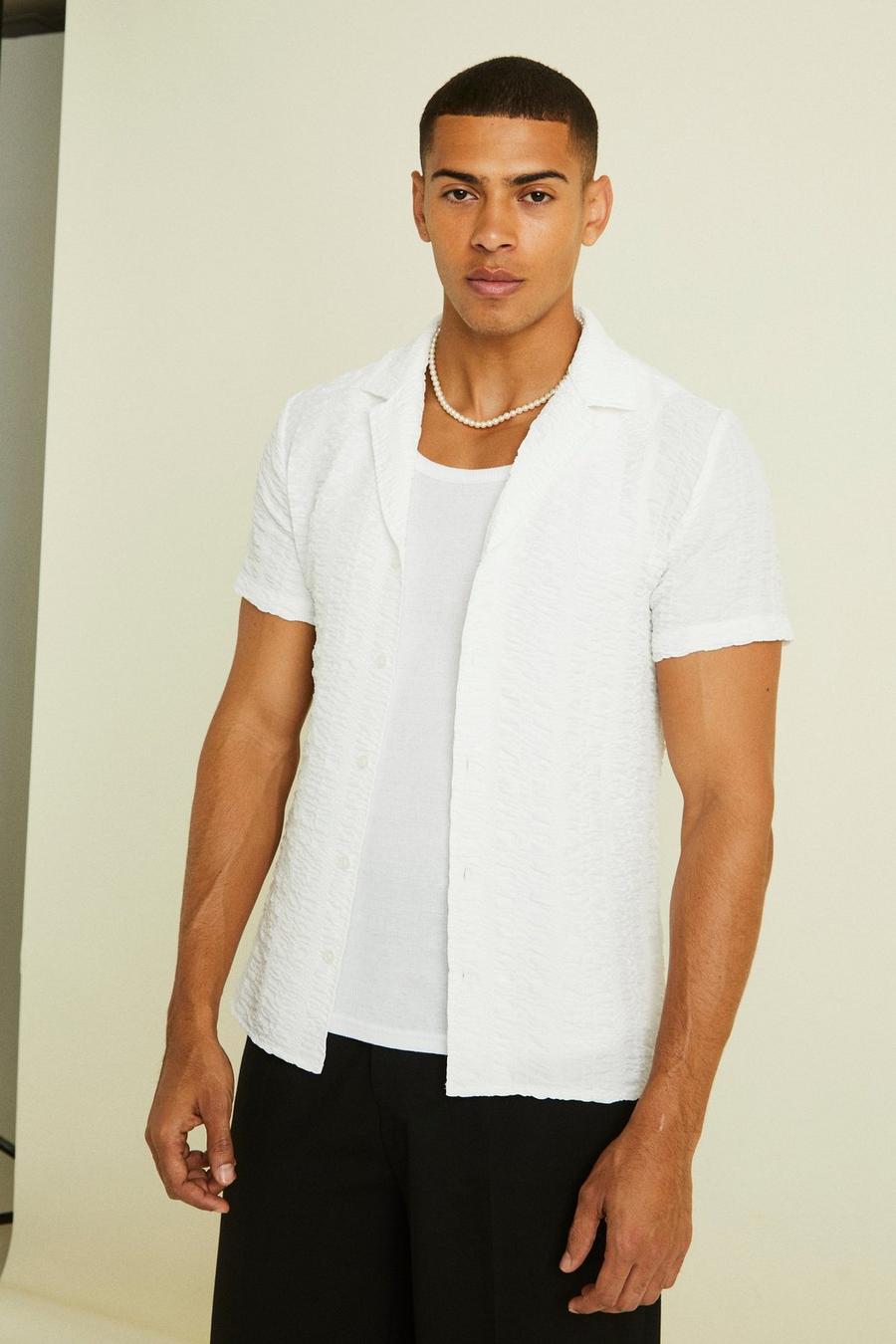Slim-Fit Seersucker Hemd, White