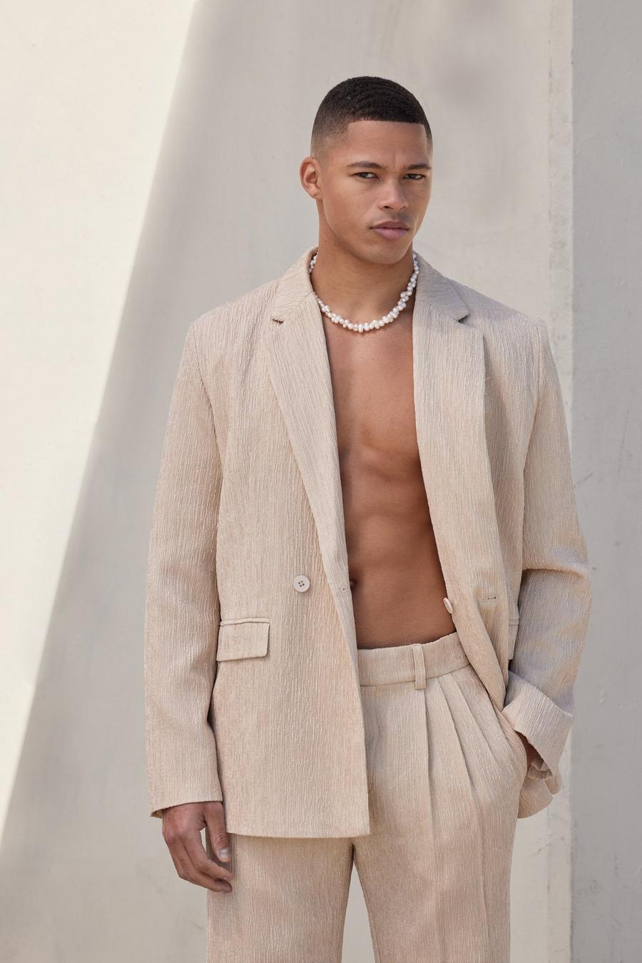 Nude Wrap Front Crinkle Relaxed Suit Jacket image number 1
