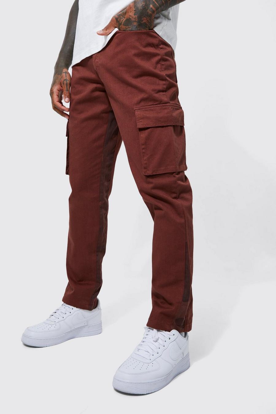 Chocolate brown Fixed Waist Straight Camo Gusset Cargo Trouser