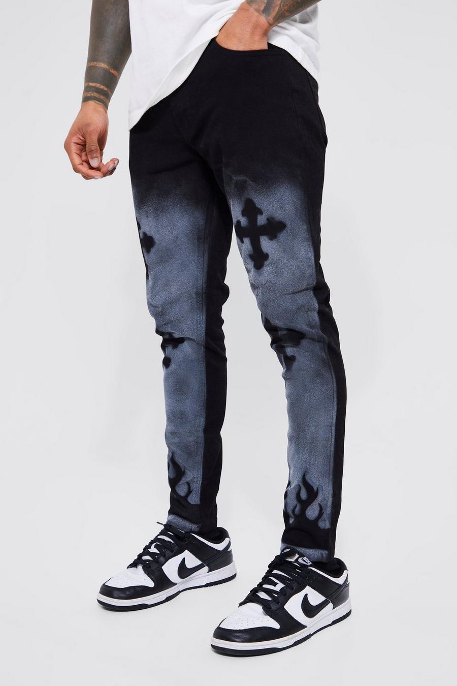 Black Fixed Waist Skinny Spray Paint Trouser