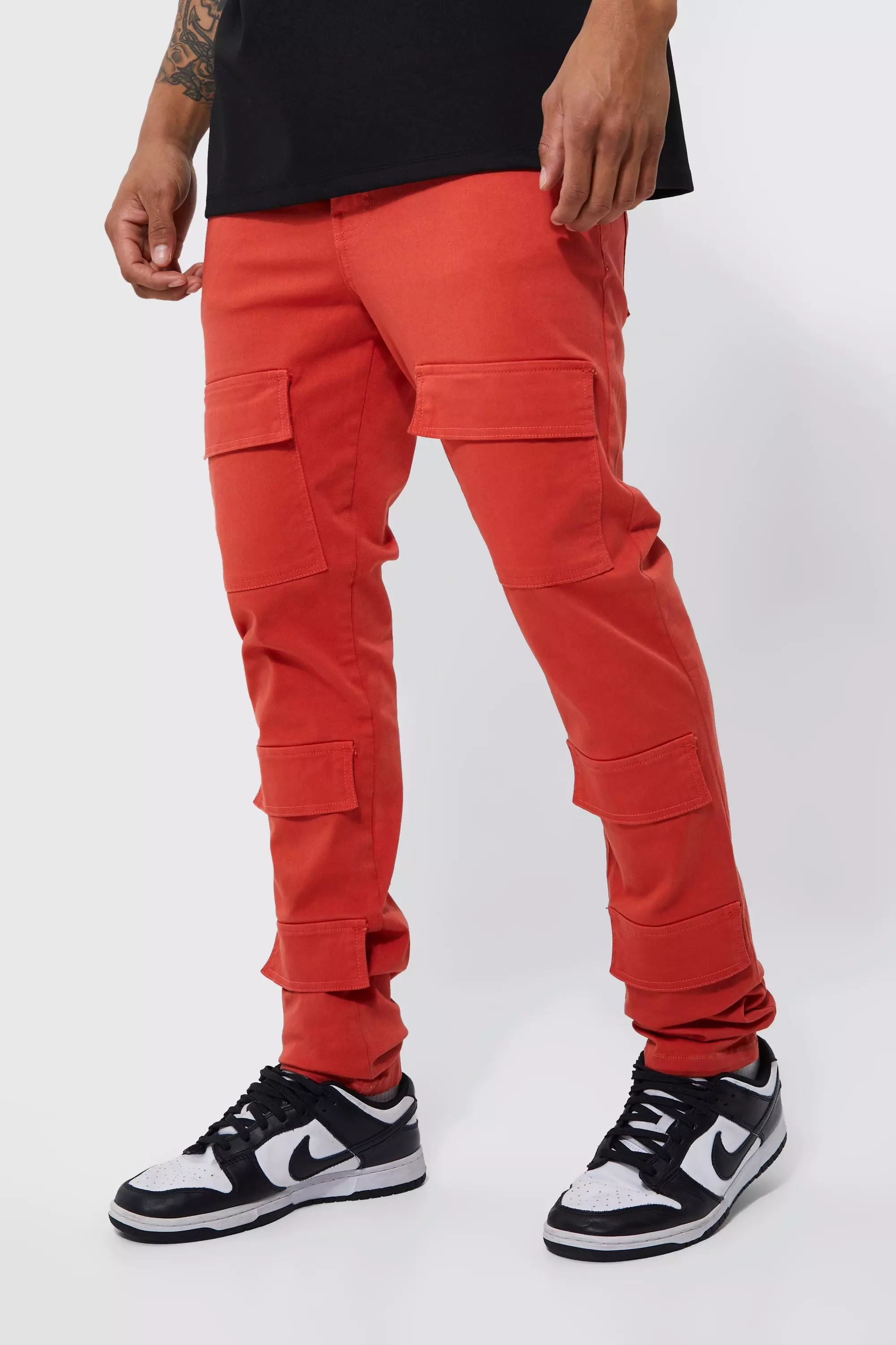 Red Fixed Waist Skinny Stacked Front Pocket Cargo Trouser alternative image