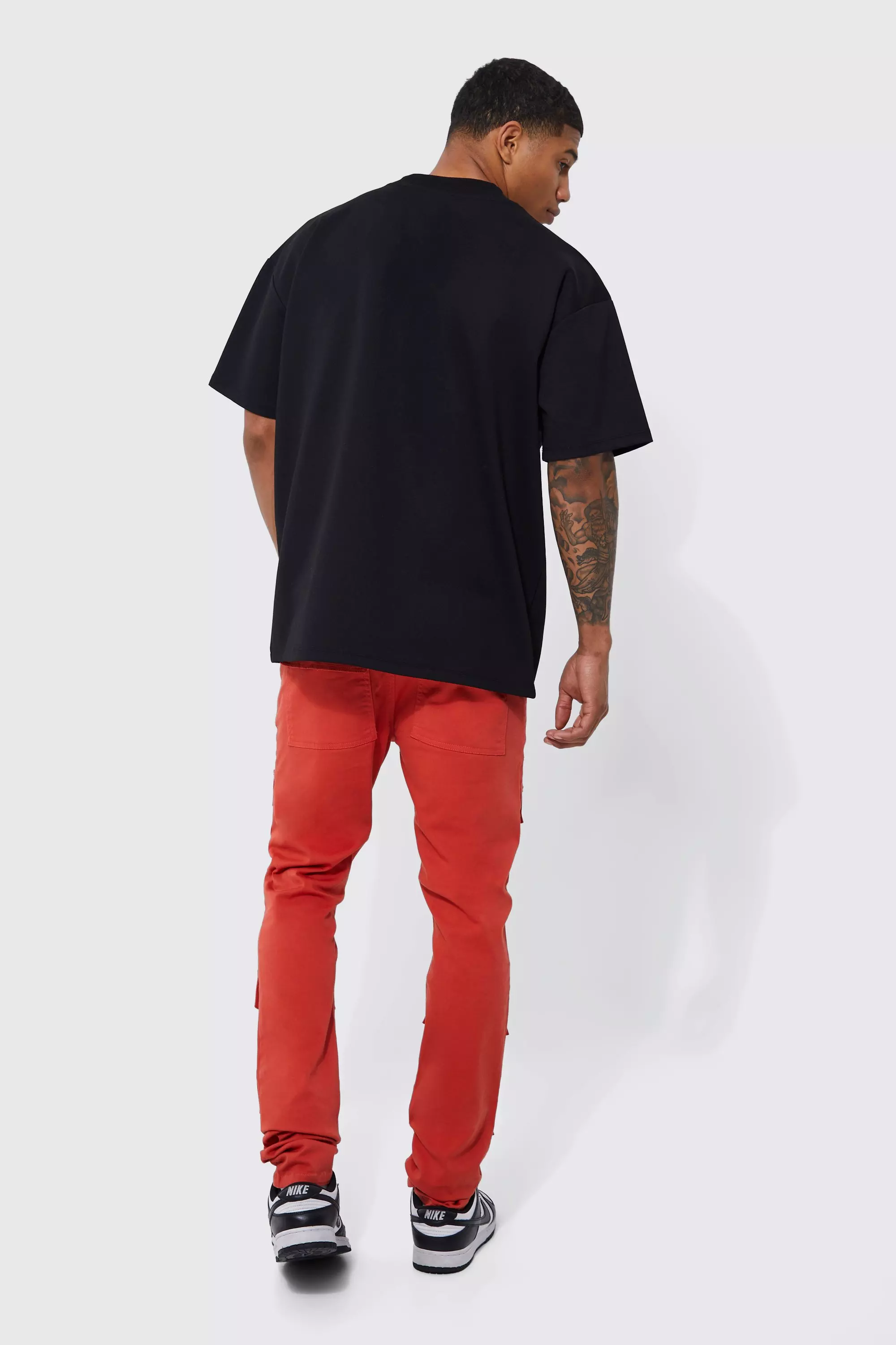 Red Fixed Waist Skinny Stacked Front Pocket Cargo Trouser alternative image