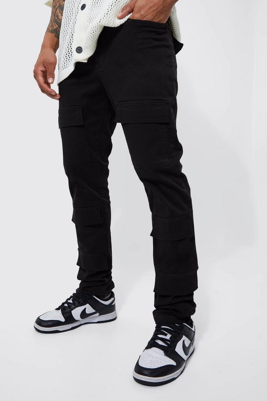 Men's Fixed Waist Skinny Stacked Front Pocket Cargo Trouser | Boohoo UK