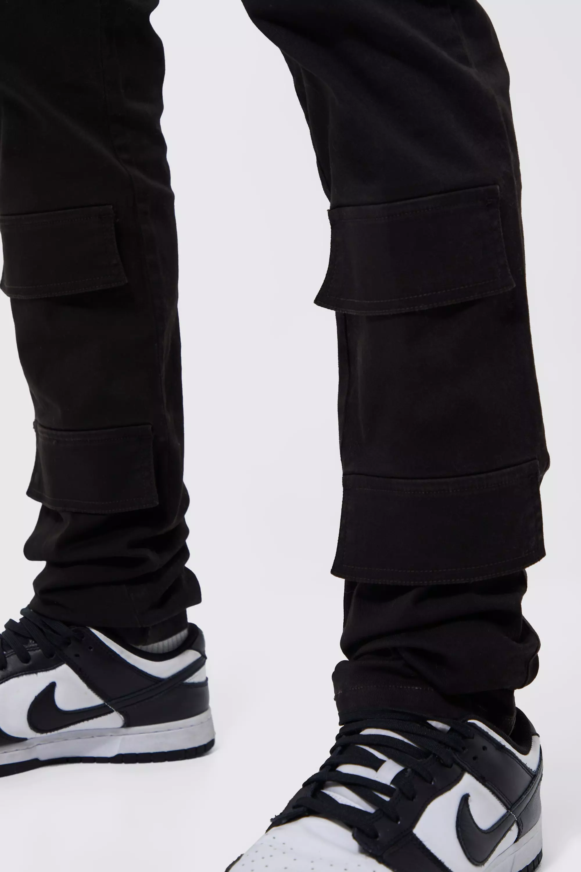 Black Fixed Waist Skinny Stacked Front Pocket Cargo Trouser alternative image