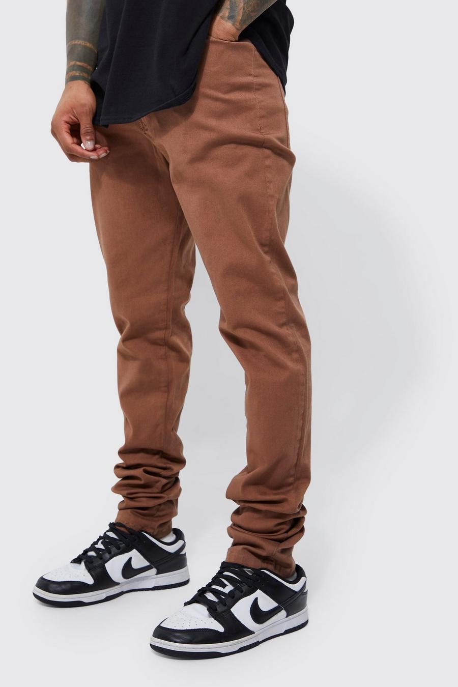 Chocolate brun Fixed Waist Skinny Stacked Overdye Trouser image number 1