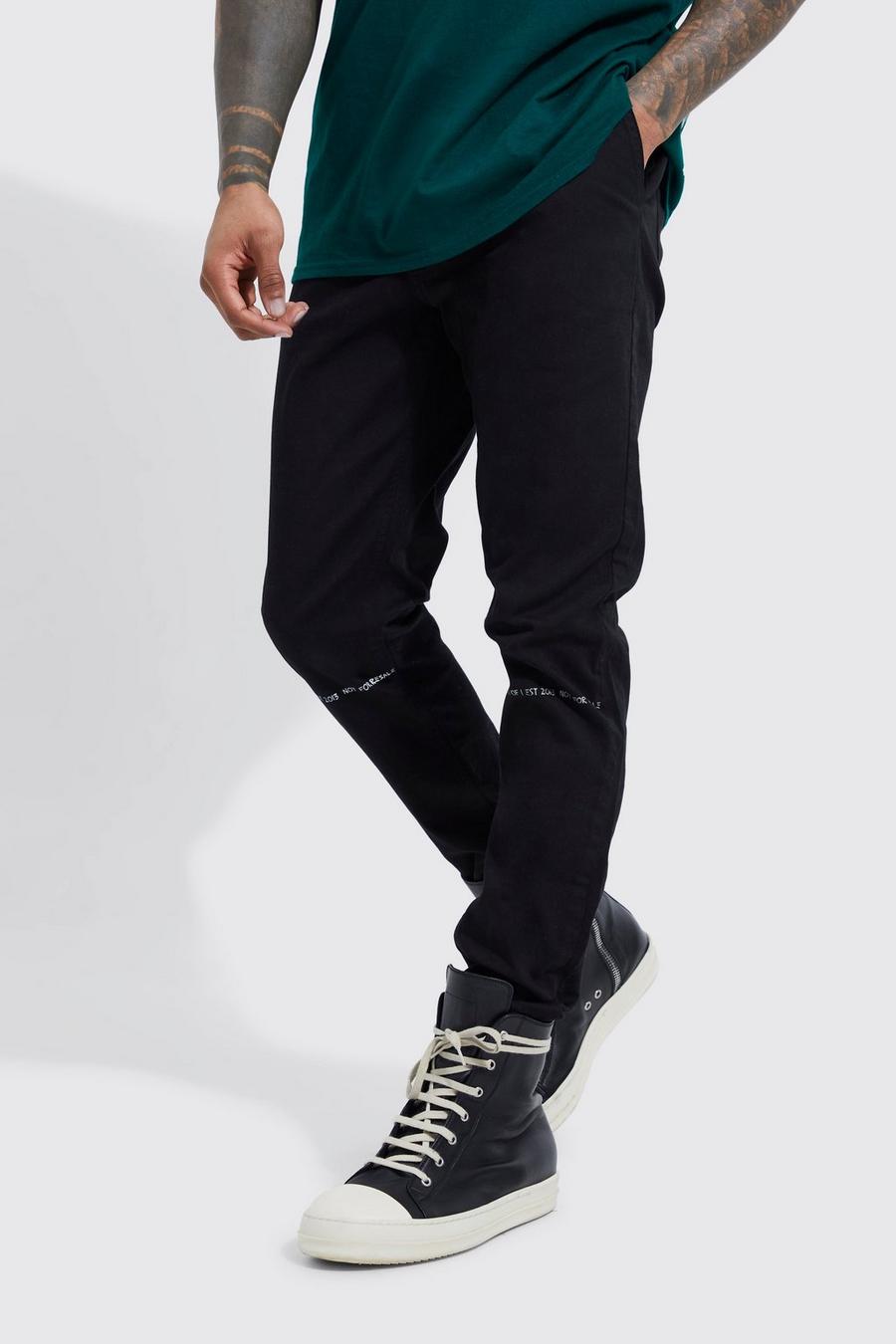 Pantaloni Skinny Fit con testo e vita fissa, Black image number 1