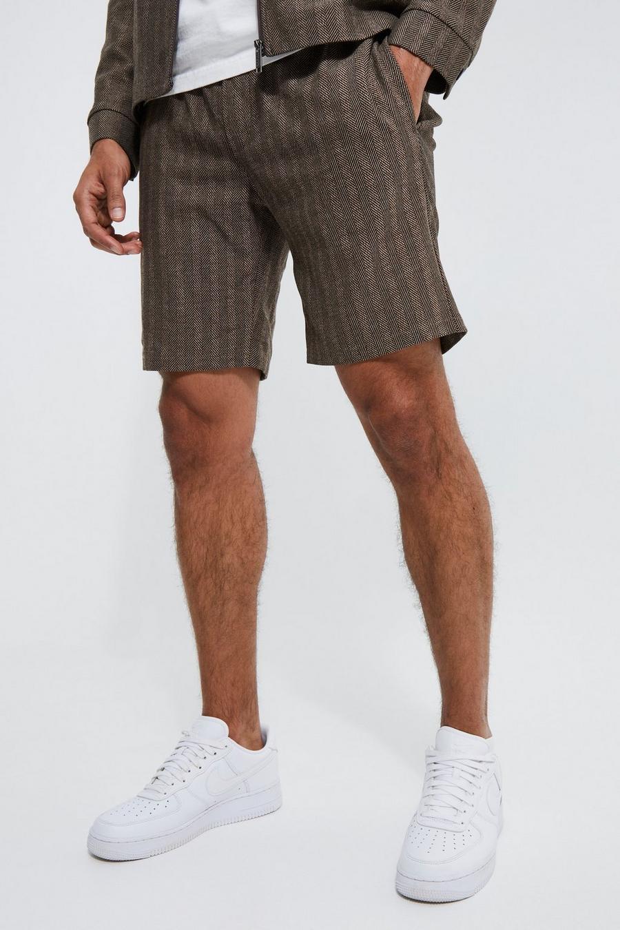 Brown marron Slim Fit Shorts Met Textuur