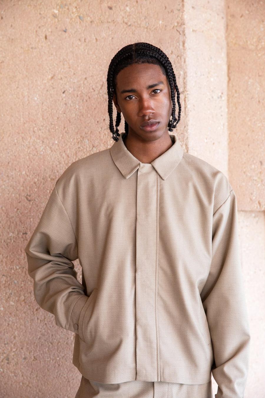 Boxy Textured Concealed Placket Harrington Jacket | boohoo Boxy Textured Concealed Placket Harrington Jacket | boohoo
