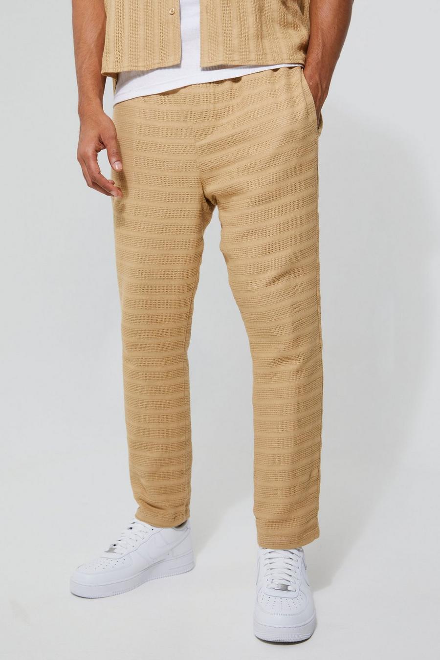 Yellow Elasticated Tapered Texture Jogger Trousers image number 1