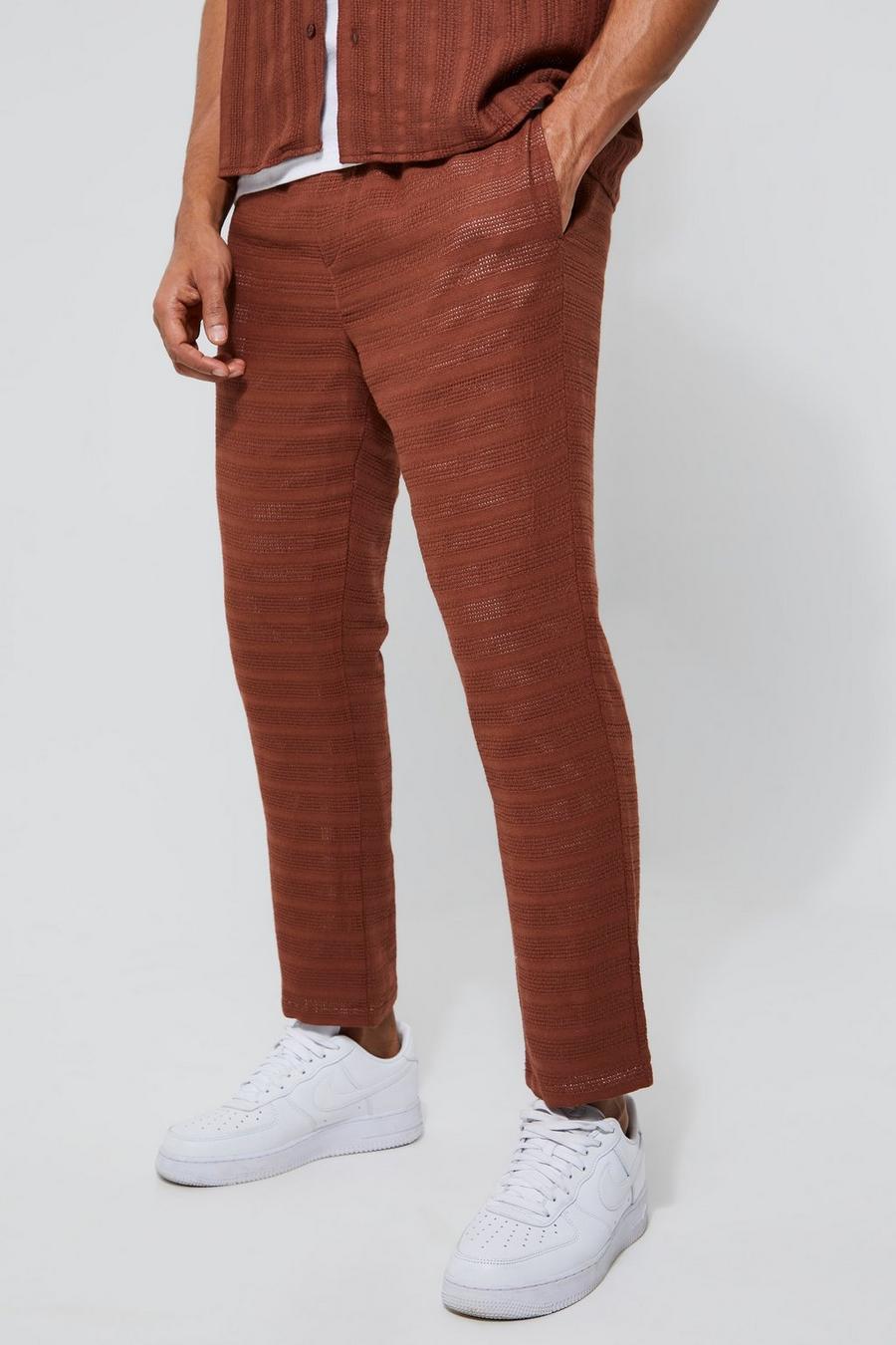 Elasticated Tapered Texture Jogger Trousers, Brown marrone