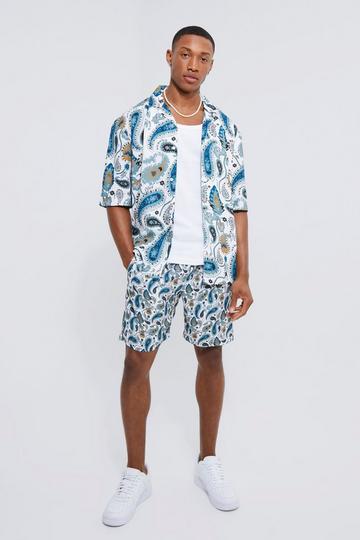 Viscose Paisley Drop Overhemd Met Revers Kraag En Shorts white