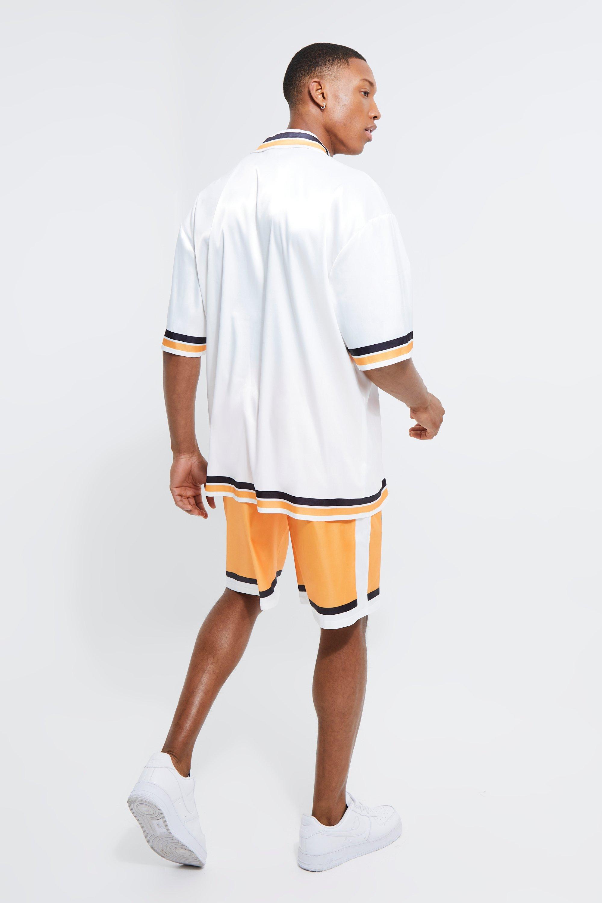 ★boohoo★ BOXY サテン グラフィック シャツ ＆ ショーツ setup boohoo☆MAN BOXY サテン グラフィック シャツ ＆ ショーツ