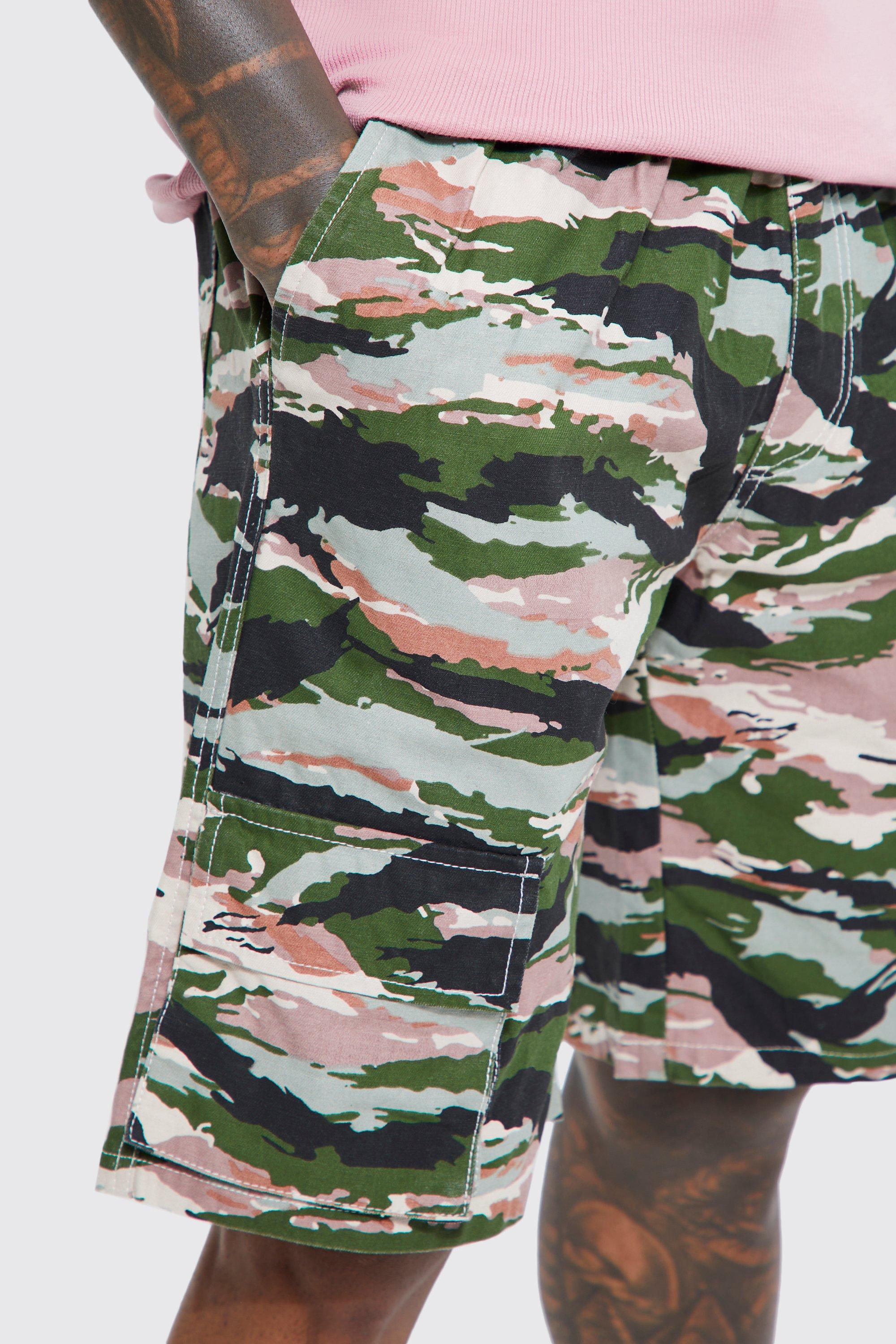 Elastic Waist Relaxed Camo Cargo Short