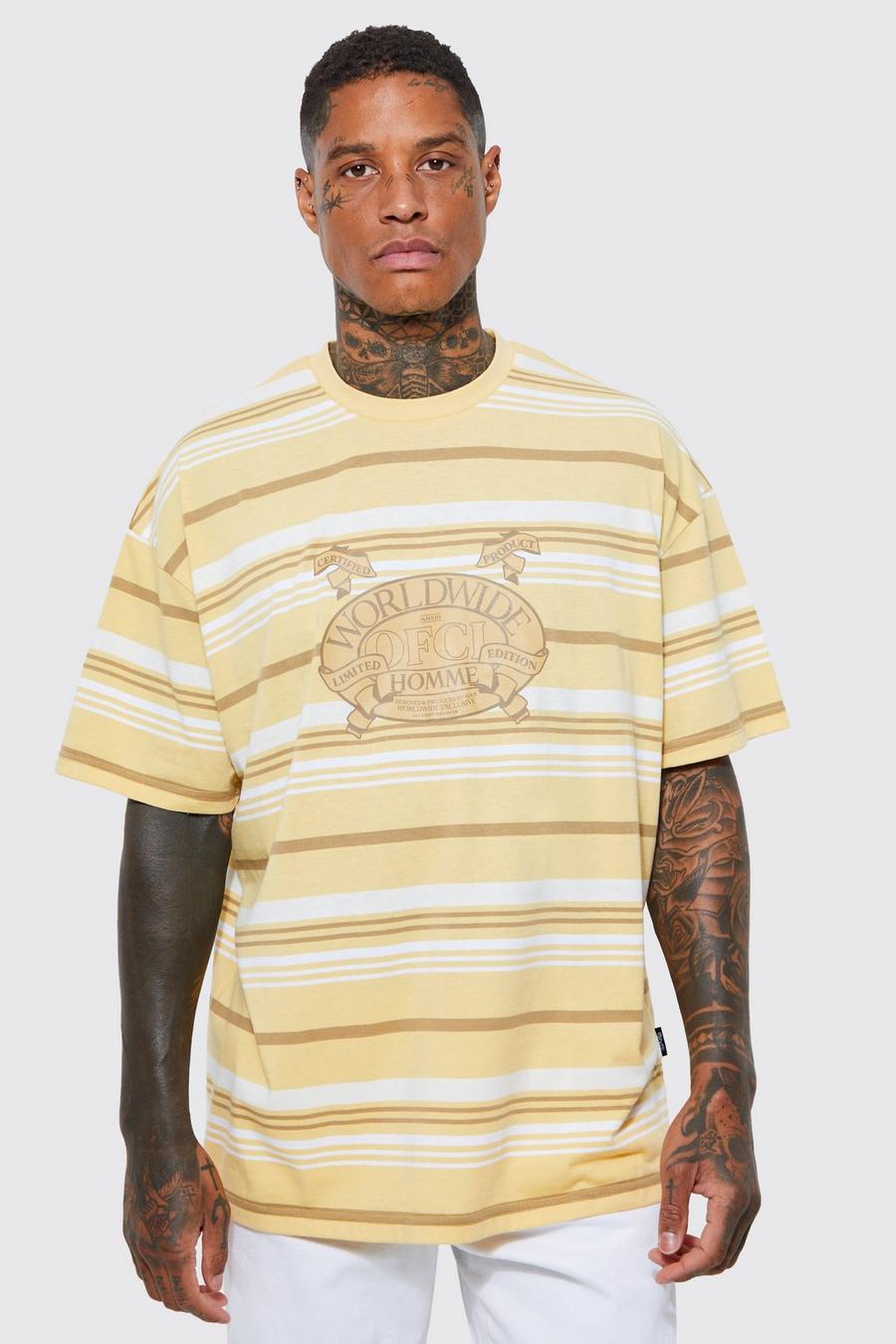 Yellow Oversized Ofcl Stripe T-shirt image number 1