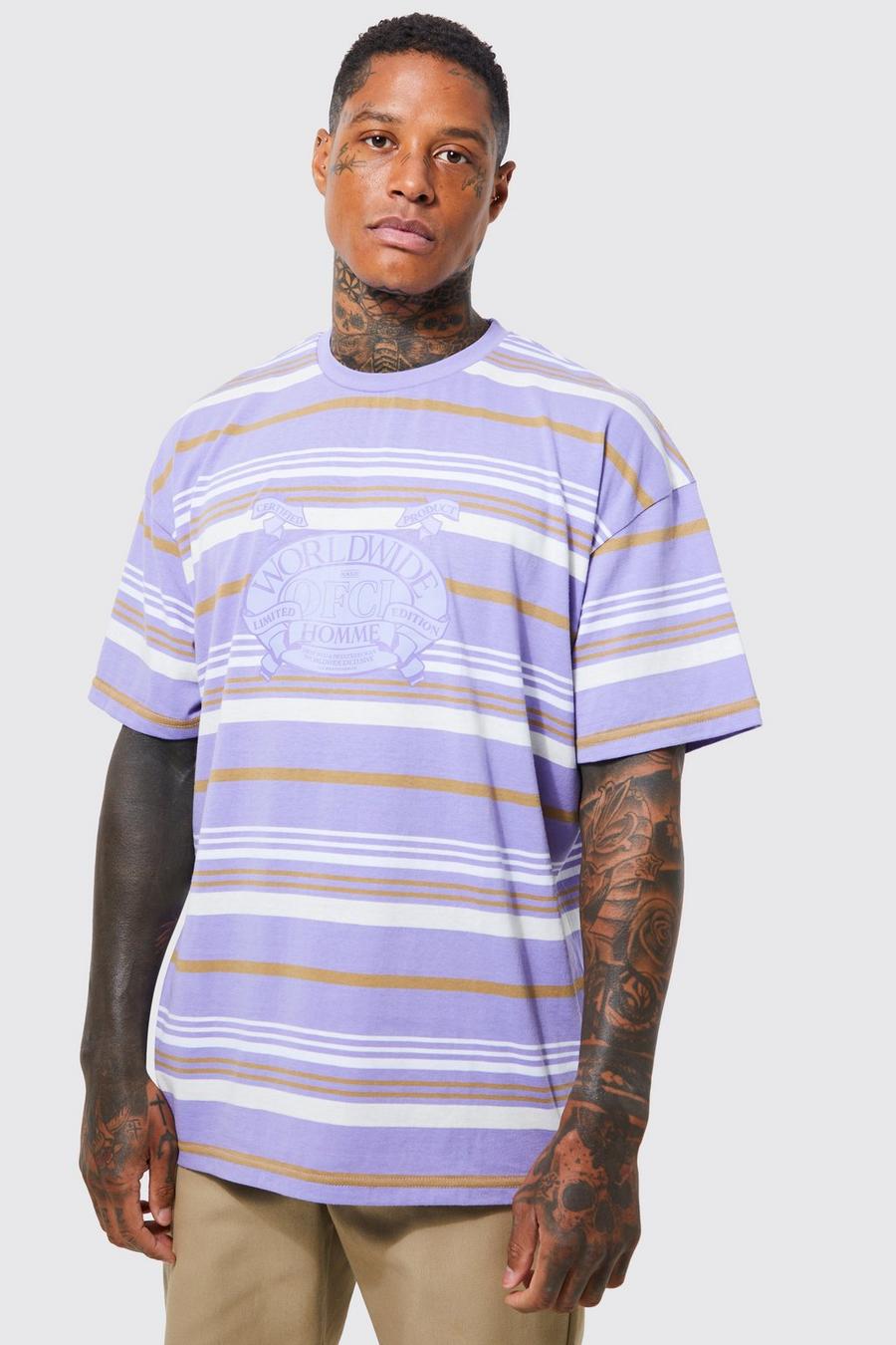 Purple Oversized Gestreept Official T-Shirt image number 1