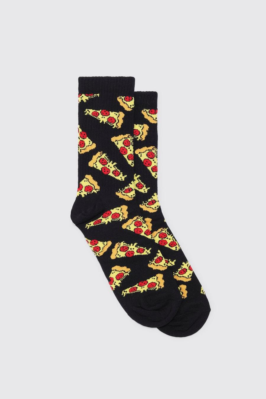 Black Pizza Slice Print Socks image number 1