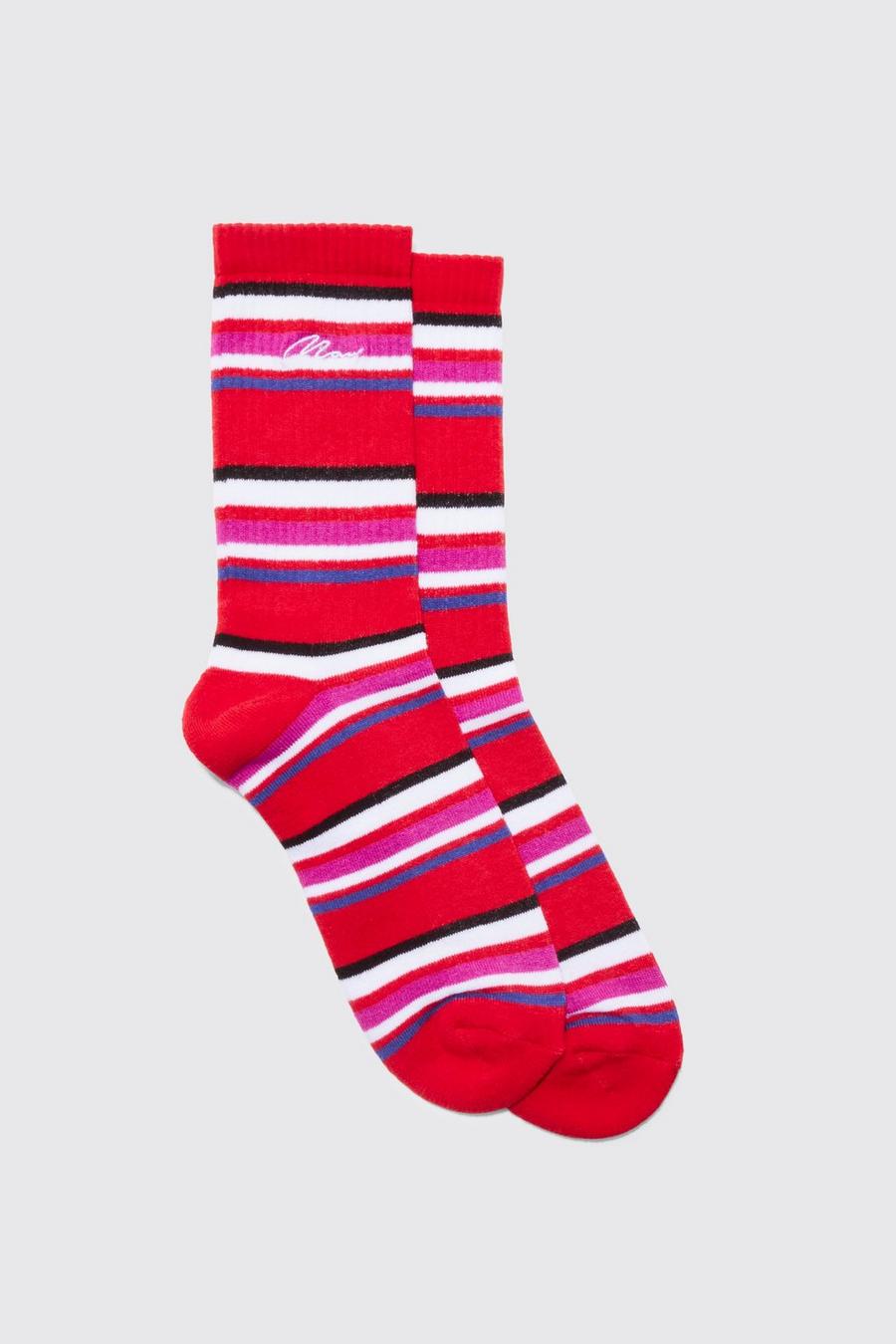 Multi Man Signature Embroidered Stripe Socks image number 1
