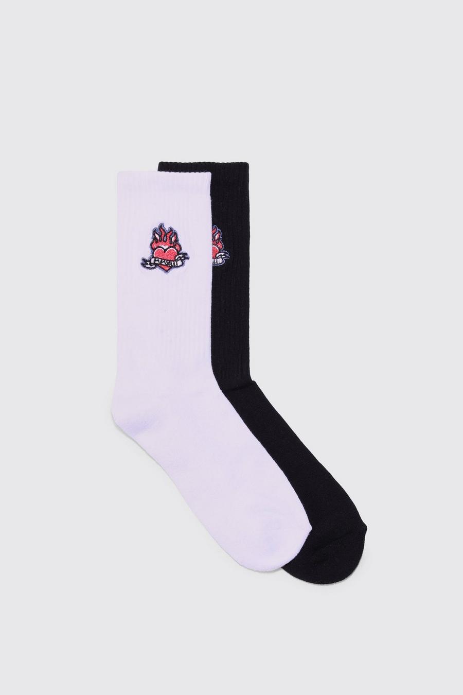 Multi 2 Pack Heart Embroidered Sports Socks