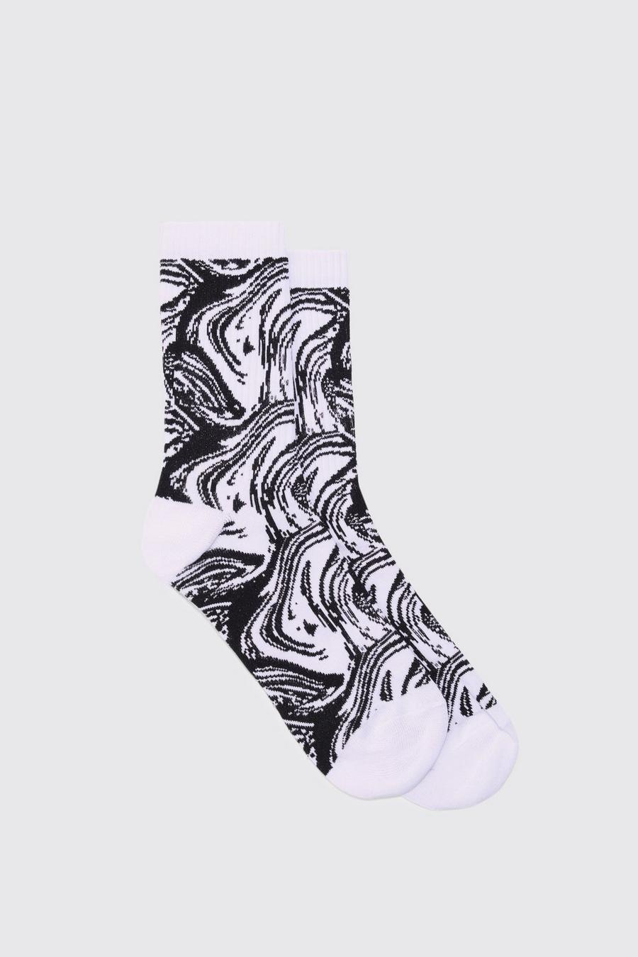 Abstract Pattern Sports Socks, Black negro