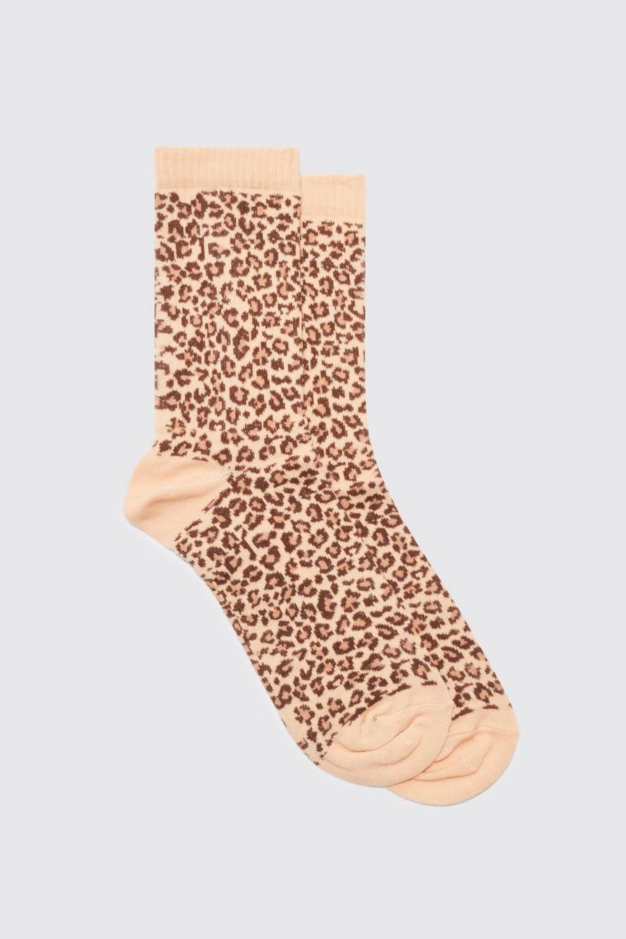 Leopard Print Sports Socks, Brown marrón