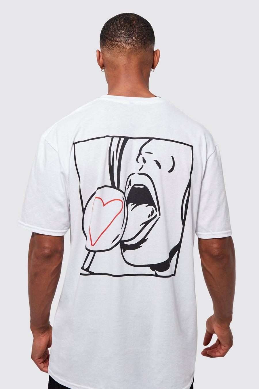 T-shirt oversize con grafica di lecca-lecca, White image number 1