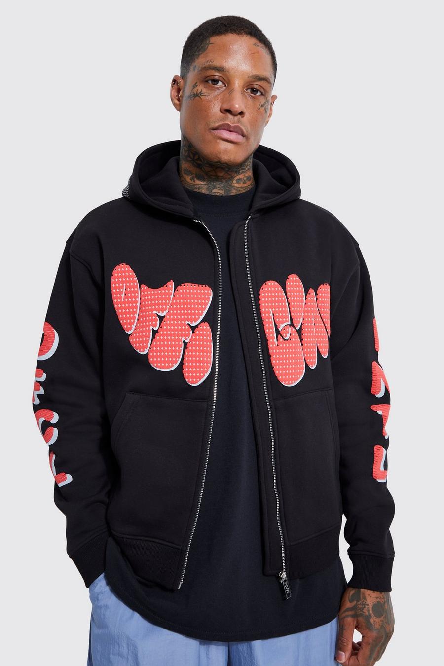 Black negro Boxy Hooded Official Print Jersey Jacket 