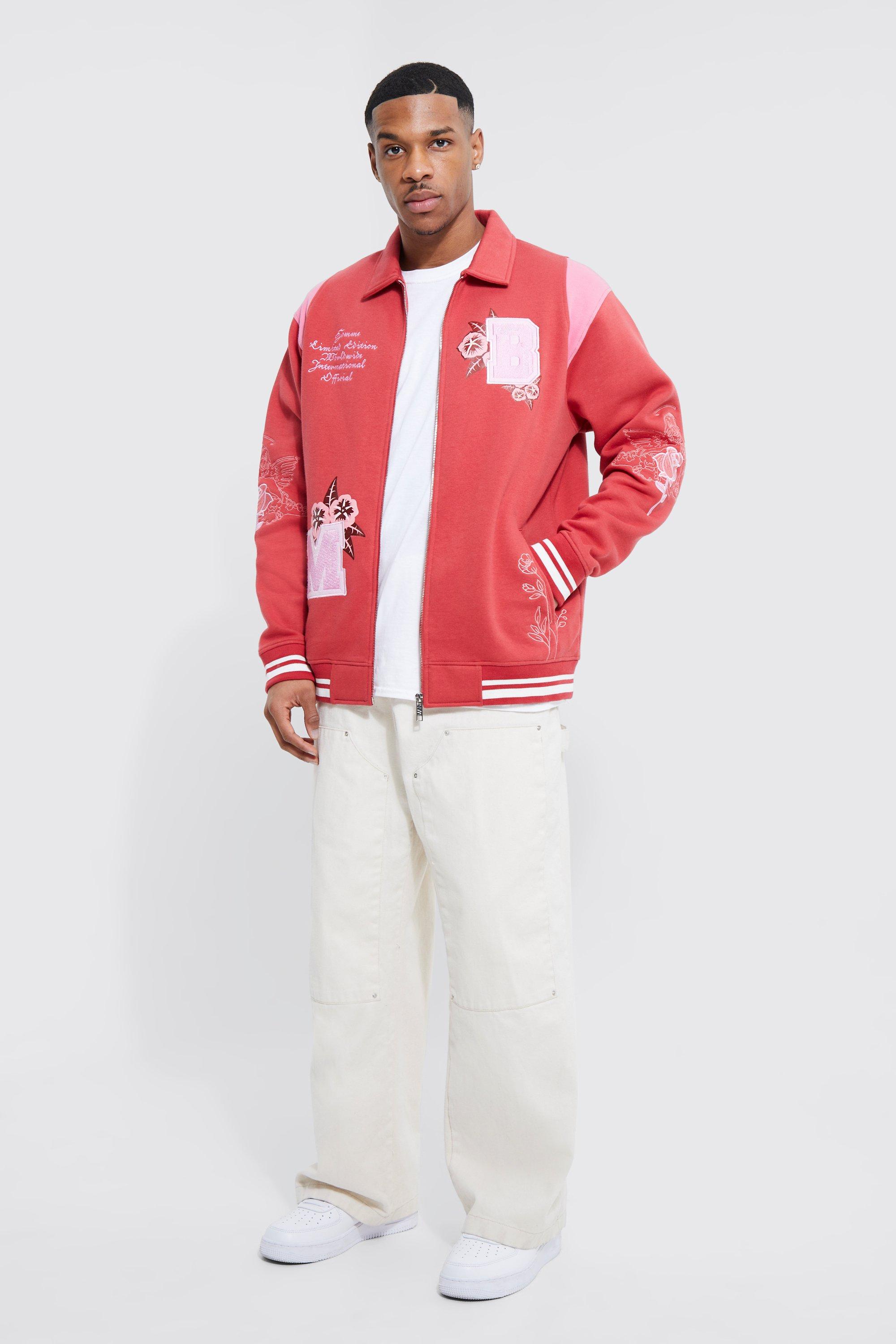 Oversized Badge Jersey Varsity Jacket