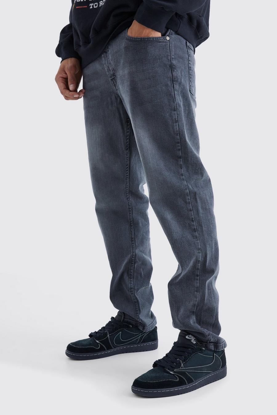 Grey Straight Fit Stretch Denim Jeans image number 1