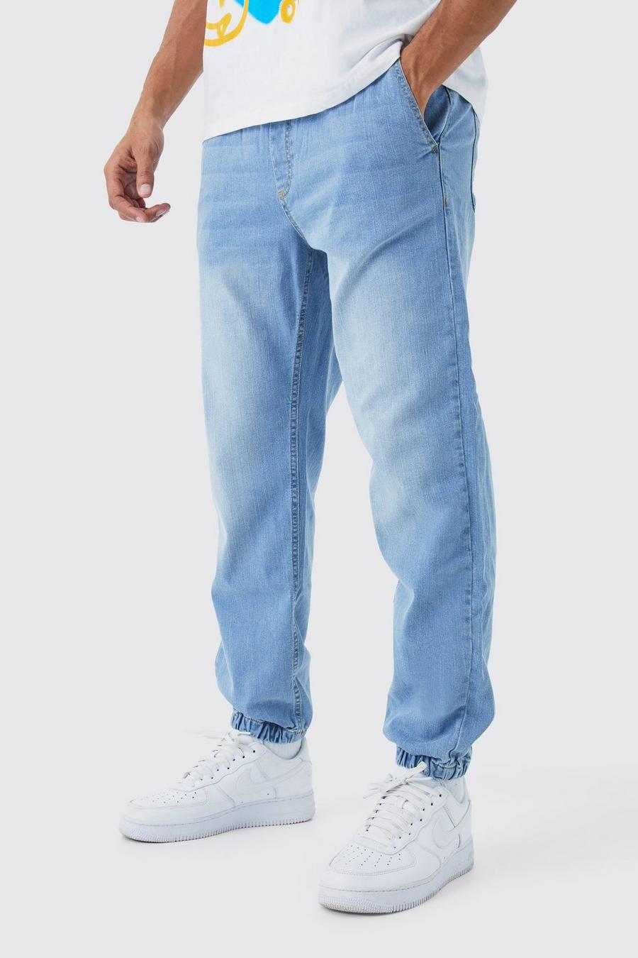 Light blue Elasticated Waistband Straight Fit Denim Sweatpants image number 1