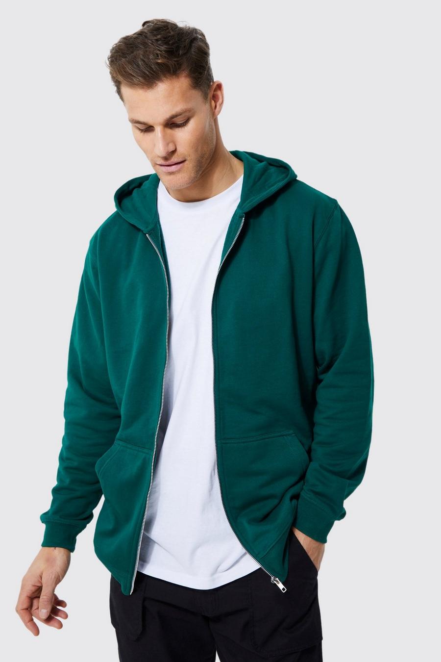 Forest green MAN Tall Hoodie med dragkedja