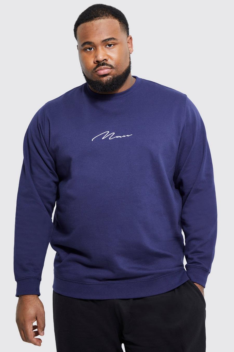 Navy blu oltremare Plus Man Signature Embroidered Sweatshirt 