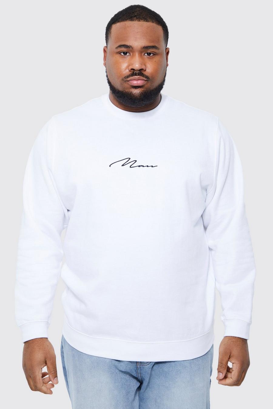Plus Sweatshirt mit Man Signature Stickerei, White image number 1